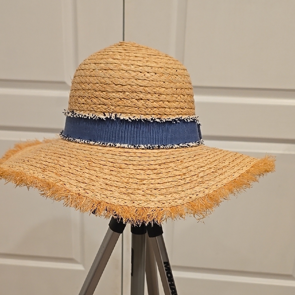 Straw Sun Hat with Blue Band